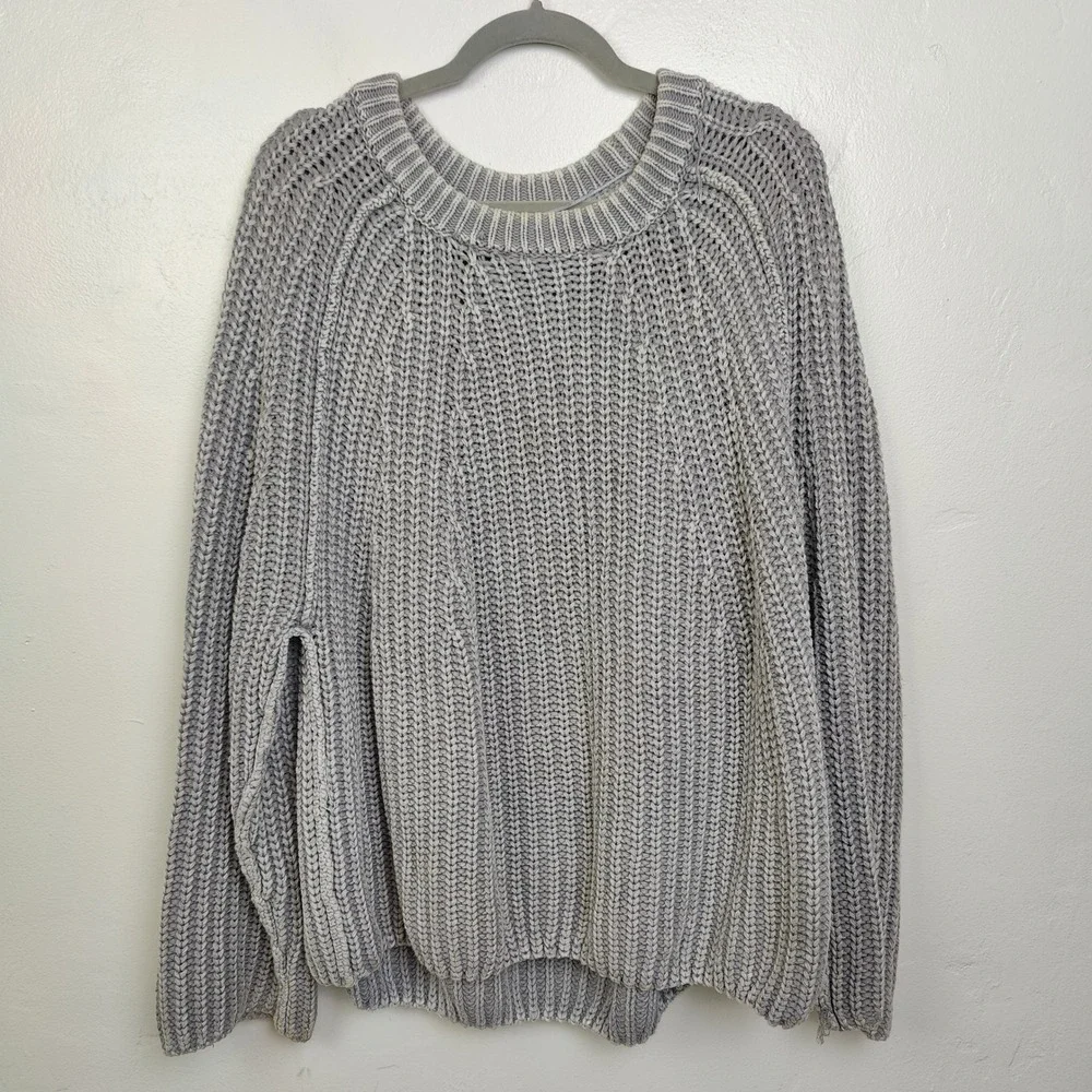 Free People Take Me Home Sweater Womens Large Gray Chunky‎ Knit Oversized Boho